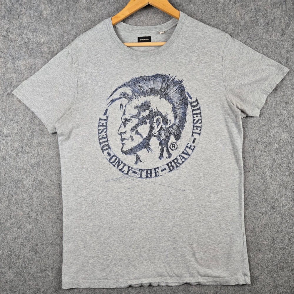Diesel Shirt Mens Large Grey Only The Brave Mohawk Graphic Logo Punk Streetwear